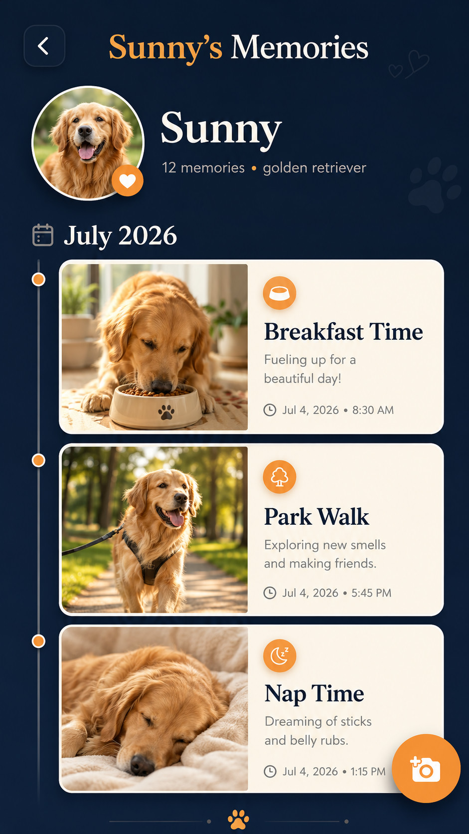The PettoX pet memories screen